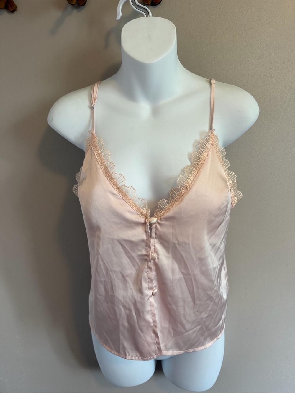 Rosy Satin Lace Trim Cami Top Blush Pink L
Coquette dainty